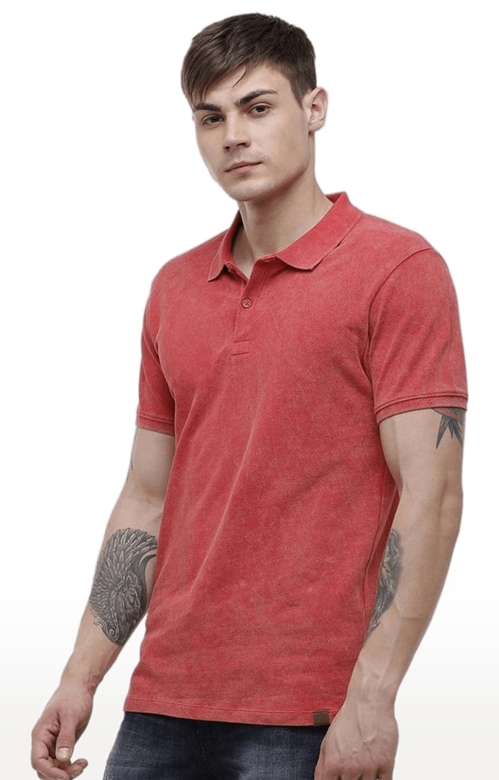 Voi Jeans | Men's Red Cotton Solid Polos 2