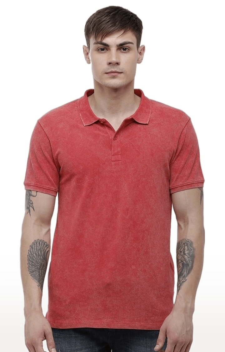 Voi Jeans | Men's Red Cotton Solid Polos 0