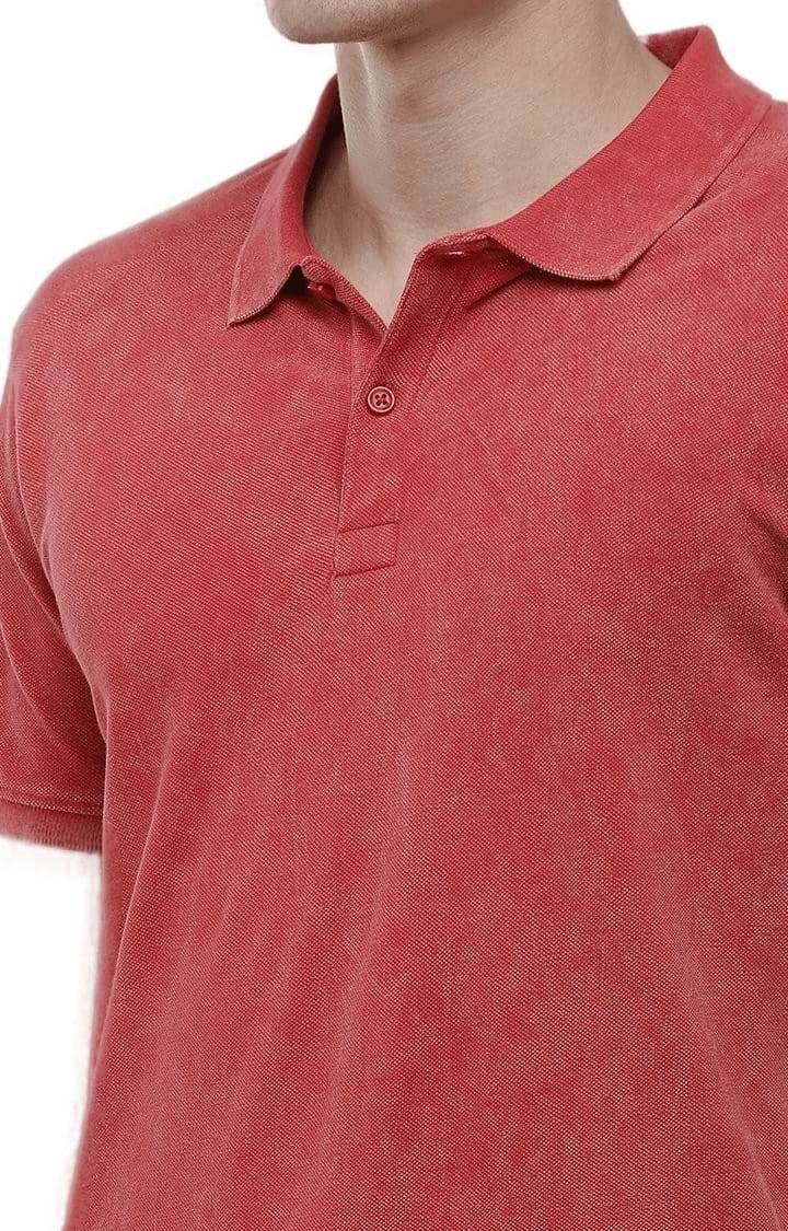 Voi Jeans | Men's Red Cotton Solid Polos 4