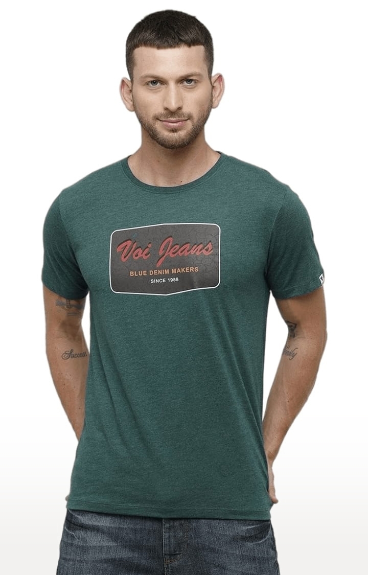 Voi Jeans | Men's Green Polycotton Typographic T-Shirt 0