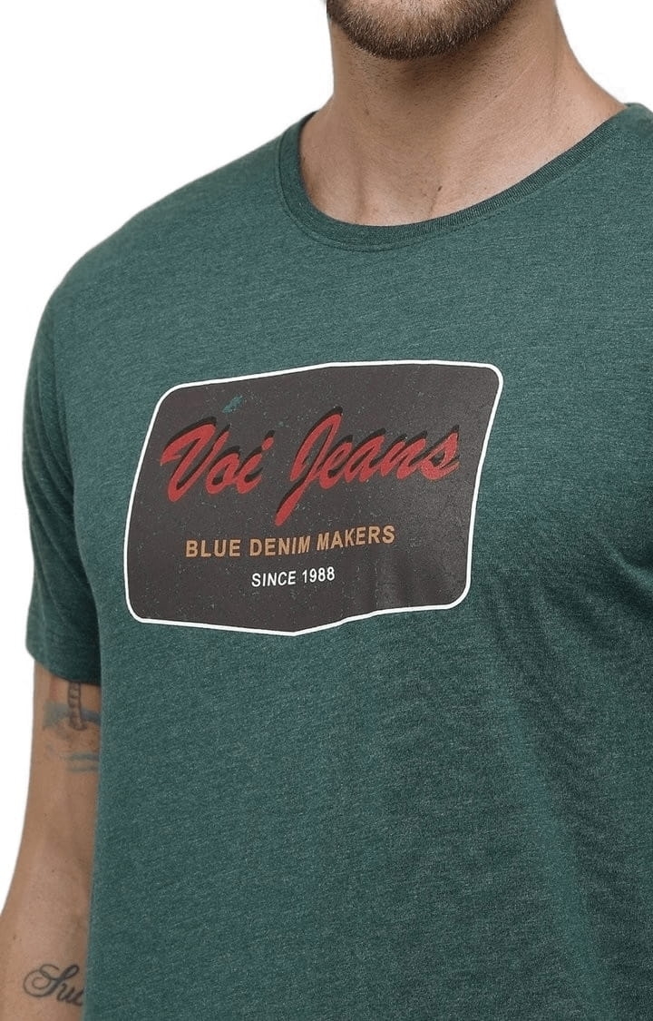 Voi Jeans | Men's Green Polycotton Typographic T-Shirt 4