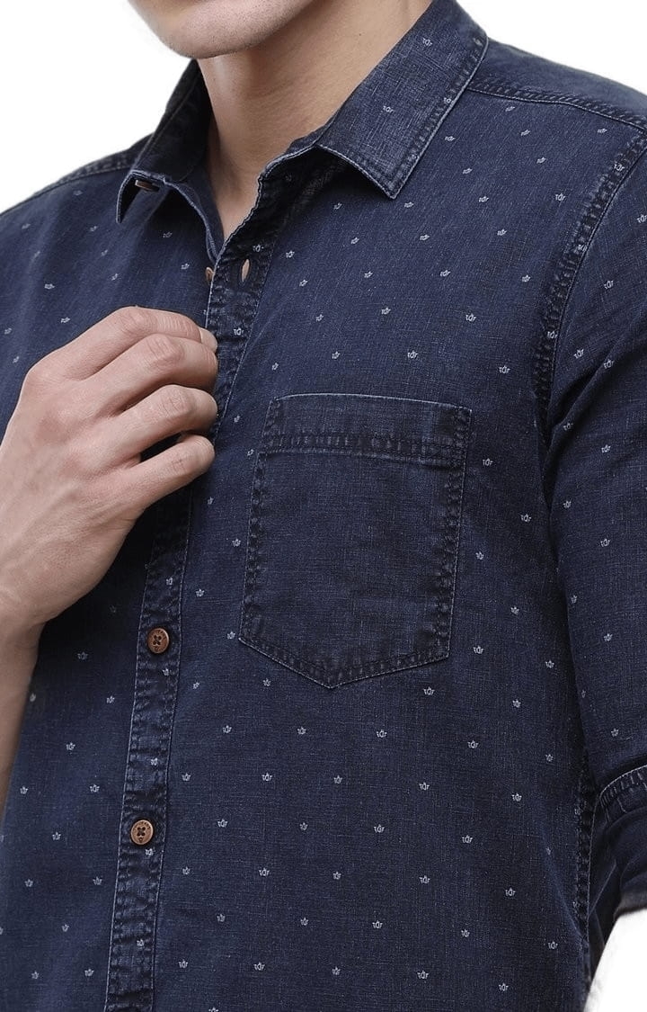Voi Jeans | Men's Navy Blue Cotton Polka Dots Casual Shirt 4