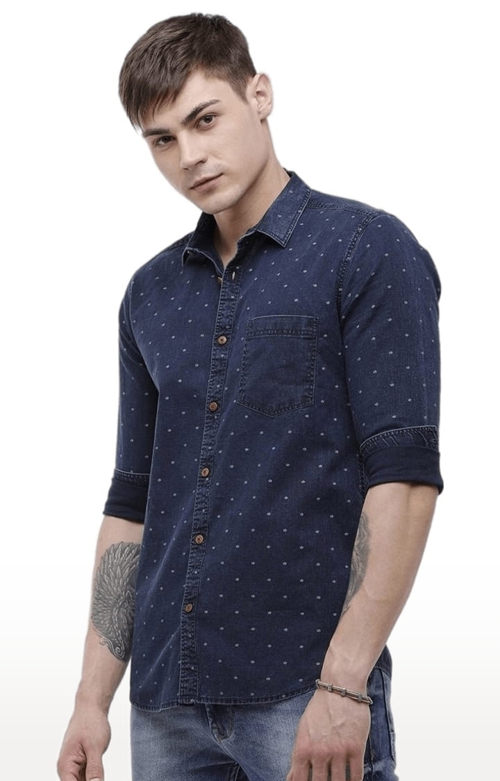 Voi Jeans | Men's Navy Blue Cotton Polka Dots Casual Shirt 2
