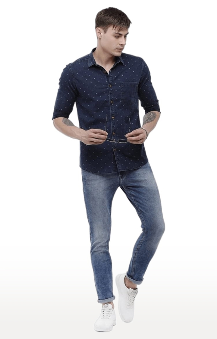 Voi Jeans | Men's Navy Blue Cotton Polka Dots Casual Shirt 1