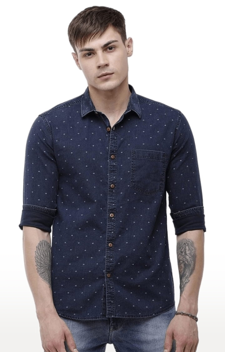 Voi Jeans | Men's Navy Blue Cotton Polka Dots Casual Shirt 0