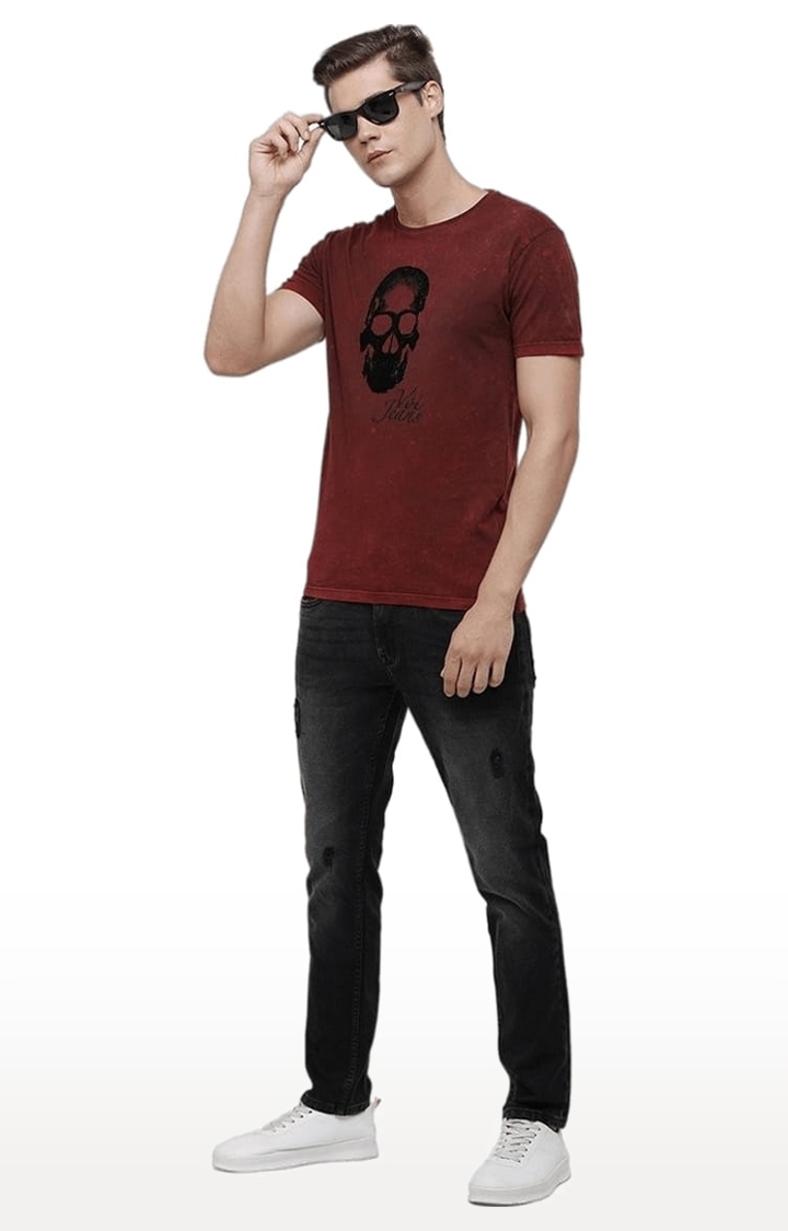Voi Jeans | Men's Maroon Cotton Graphic Printed T-Shirt 1