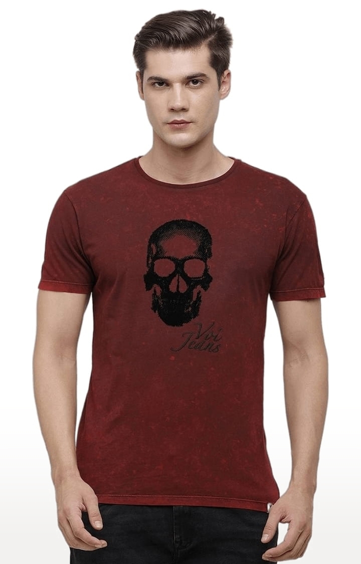 Voi Jeans | Men's Maroon Cotton Graphic Printed T-Shirt 0