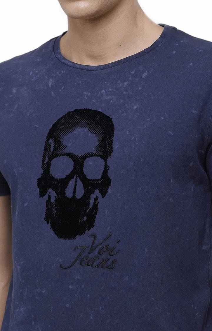 Men's Blue Cotton Graphic Printed T-Shirt