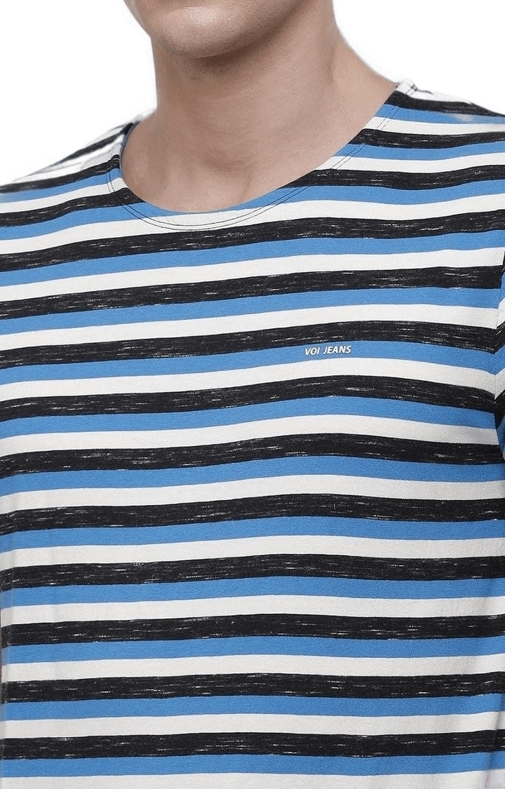 Voi Jeans | Men's Blue & White Cotton Striped T-Shirt 4