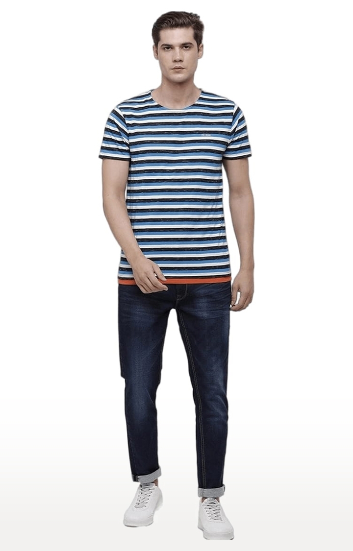 Voi Jeans | Men's Blue & White Cotton Striped T-Shirt 1