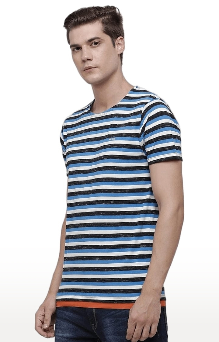 Voi Jeans | Men's Blue & White Cotton Striped T-Shirt 2
