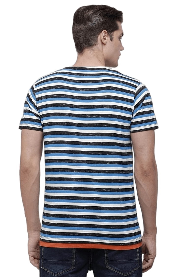 Voi Jeans | Men's Blue & White Cotton Striped T-Shirt 3