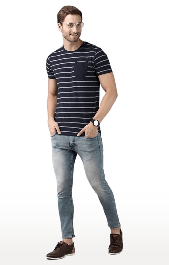 Voi Jeans | Men's Blue Cotton Striped T-Shirt 1