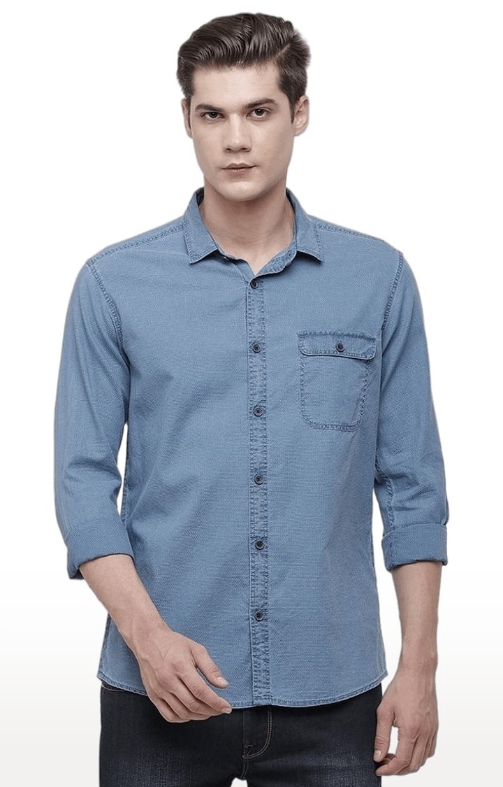 Voi Jeans | Men's Blue Cotton Solid Casual Shirt 0