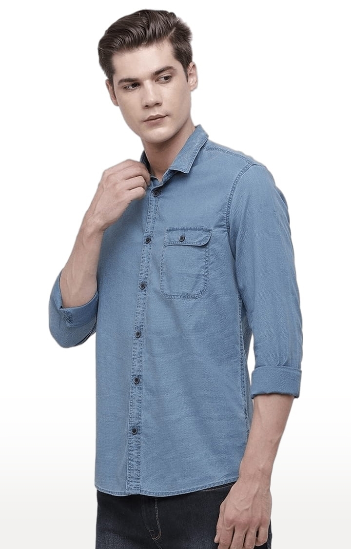 Voi Jeans | Men's Blue Cotton Solid Casual Shirt 1