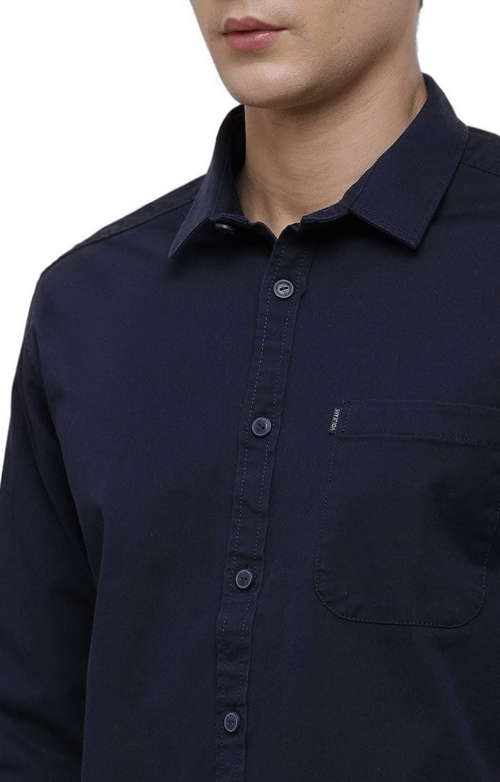 Voi Jeans | Men's Navy Blue Cotton Solid Casual Shirt 4