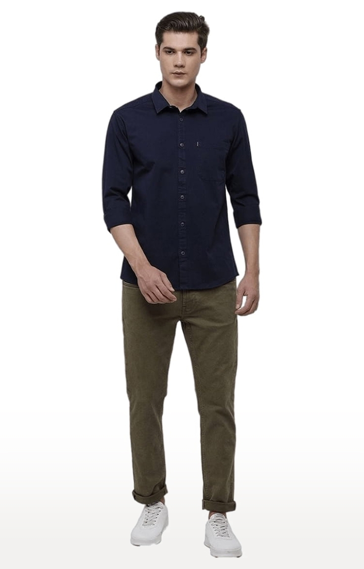 Voi Jeans | Men's Navy Blue Cotton Solid Casual Shirt 1