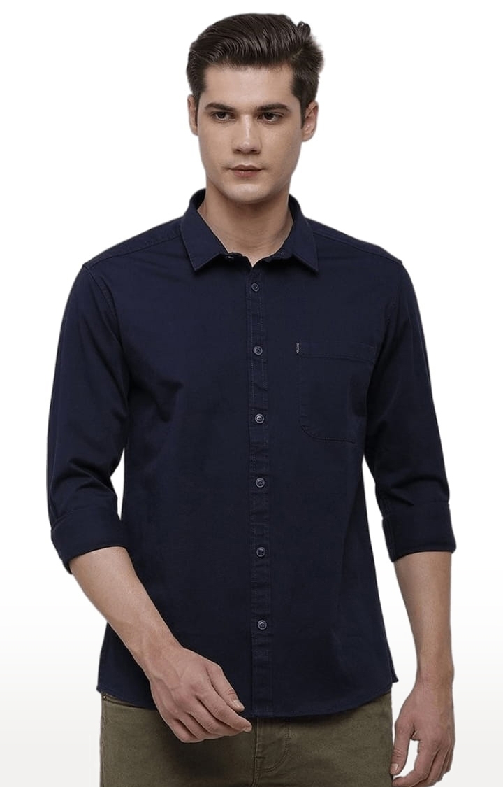 Voi Jeans | Men's Navy Blue Cotton Solid Casual Shirt 0