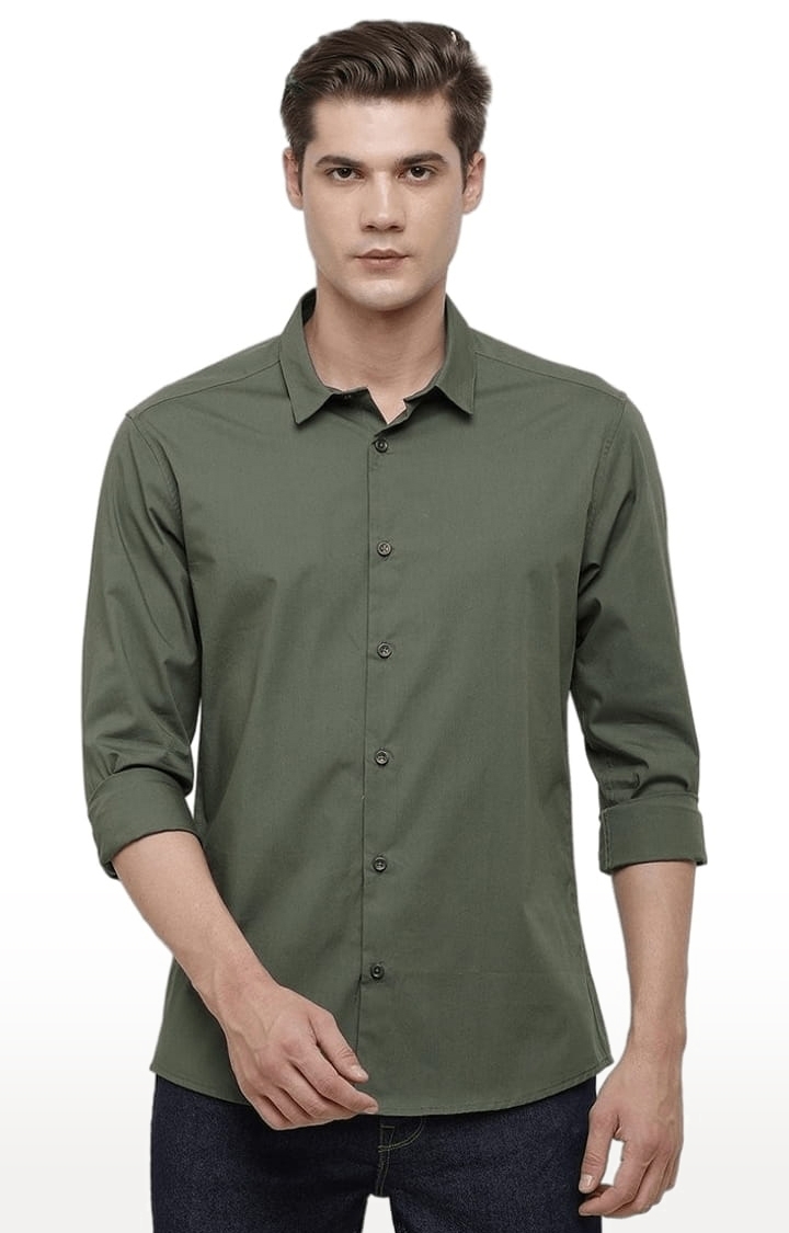 Voi Jeans | Men's Green Cotton Solid Casual Shirt 0