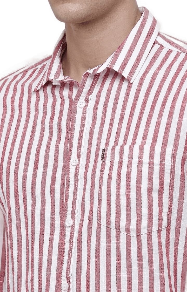 Voi Jeans | Men's Red & White Cotton Striped Casual Shirt 4