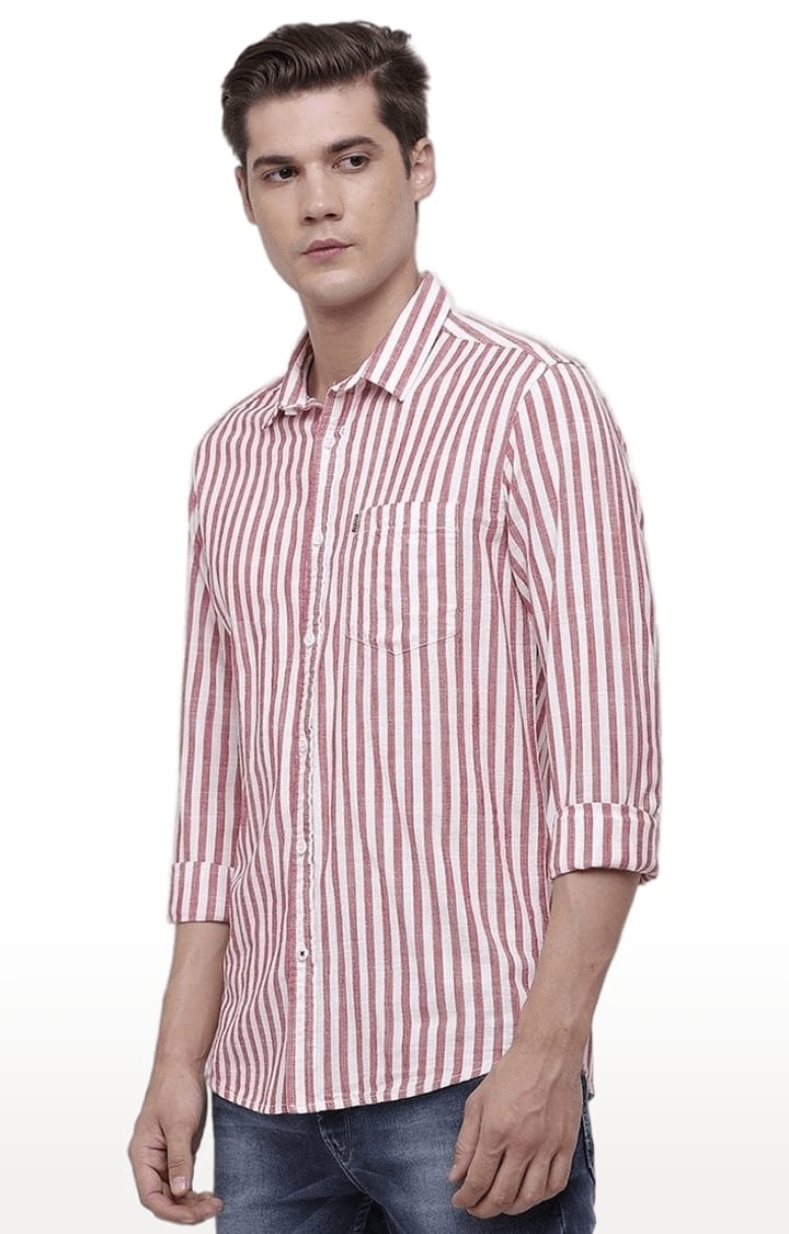 Voi Jeans | Men's Red & White Cotton Striped Casual Shirt 2