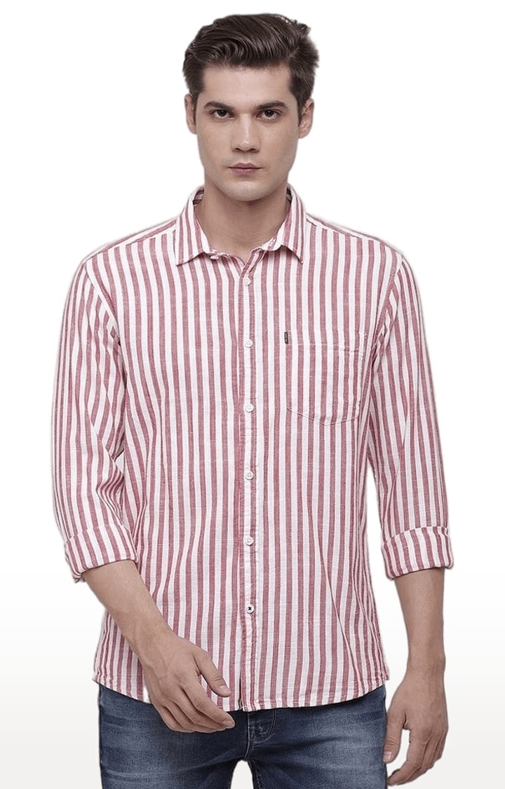 Voi Jeans | Men's Red & White Cotton Striped Casual Shirt 0