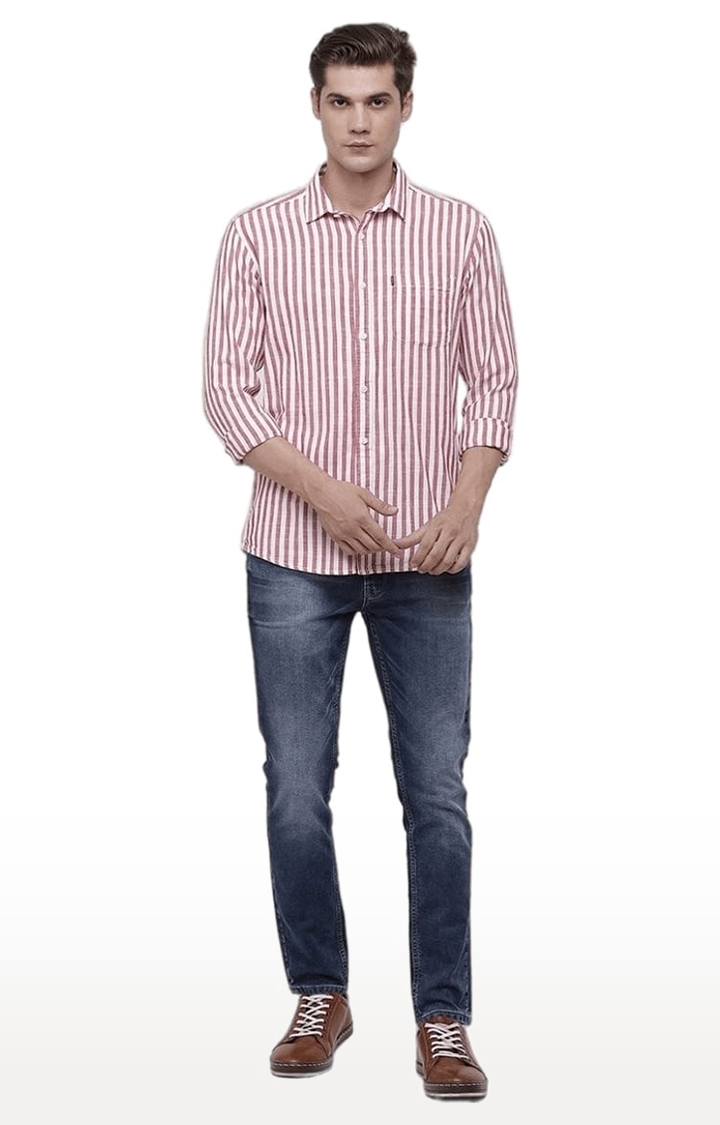 Voi Jeans | Men's Red & White Cotton Striped Casual Shirt 1