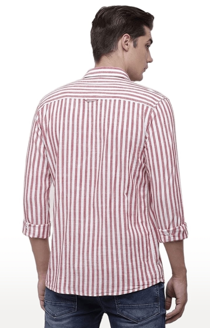 Voi Jeans | Men's Red & White Cotton Striped Casual Shirt 3