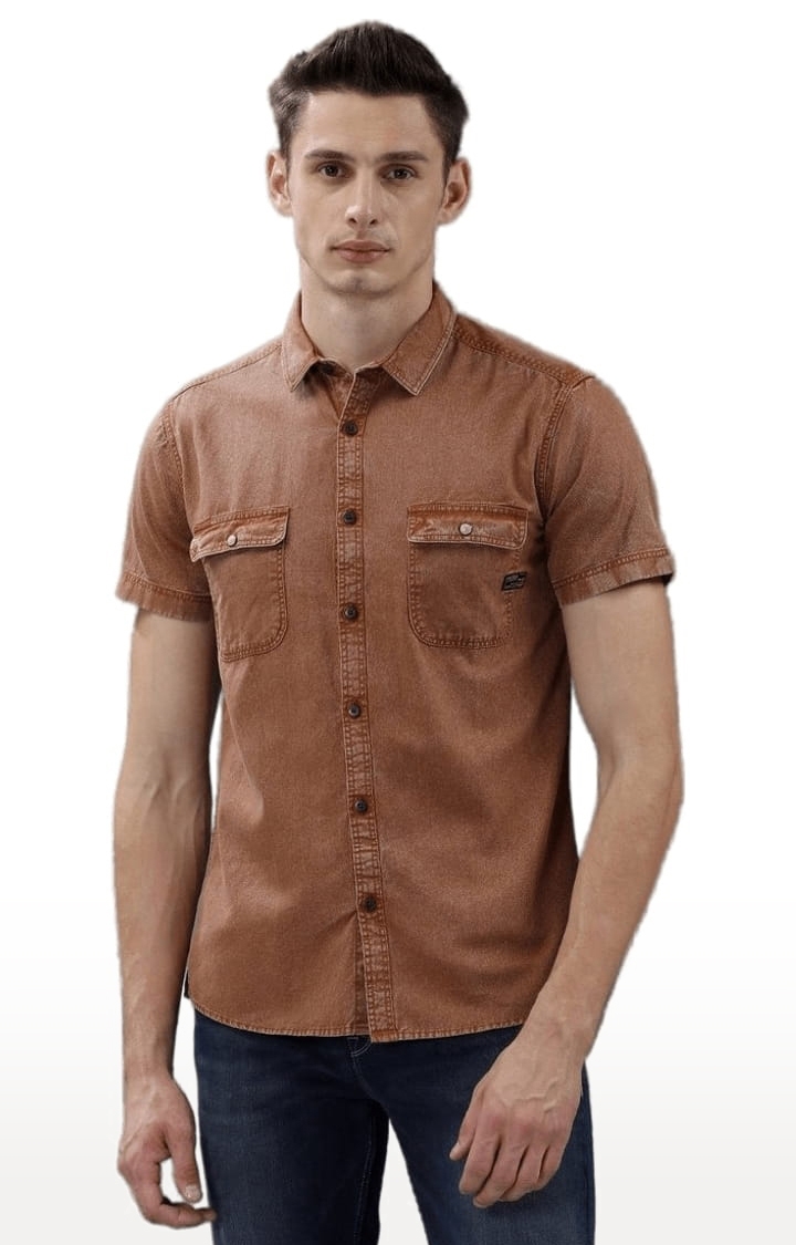 Voi Jeans | Men's Taupe Cotton Solid Casual Shirt 0