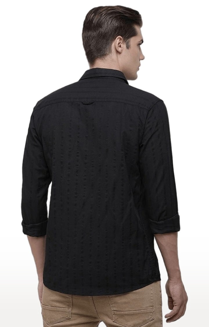 Men's Black Cotton Striped Casual Shirt