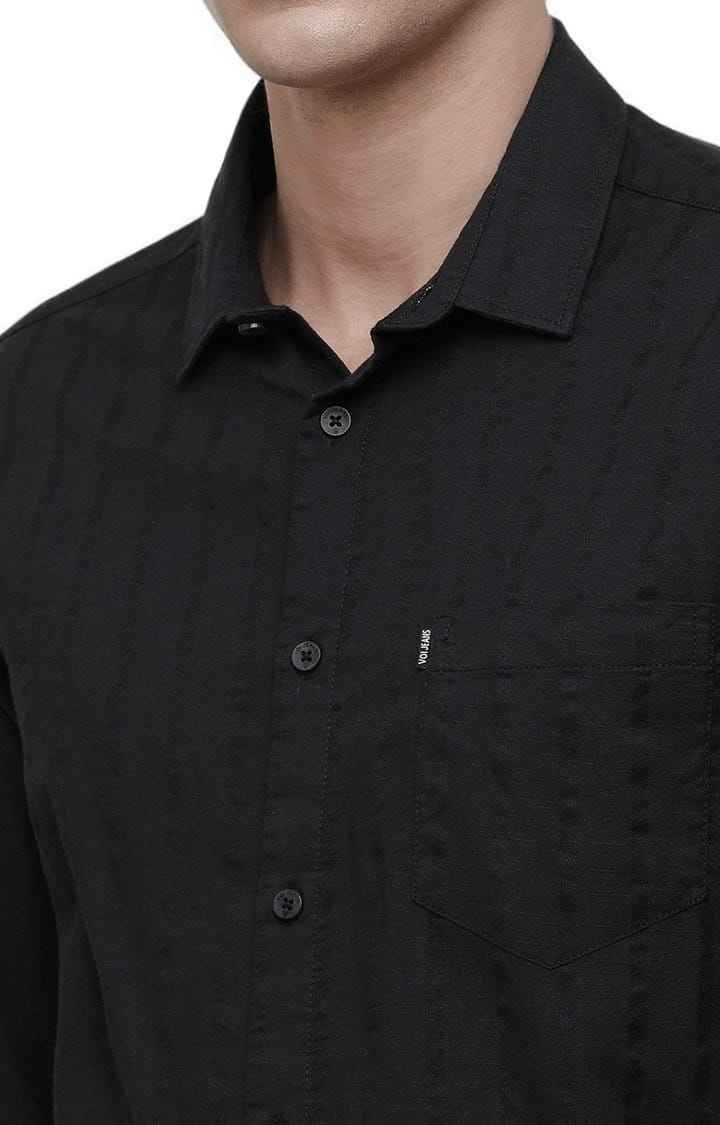 Men's Black Cotton Striped Casual Shirt