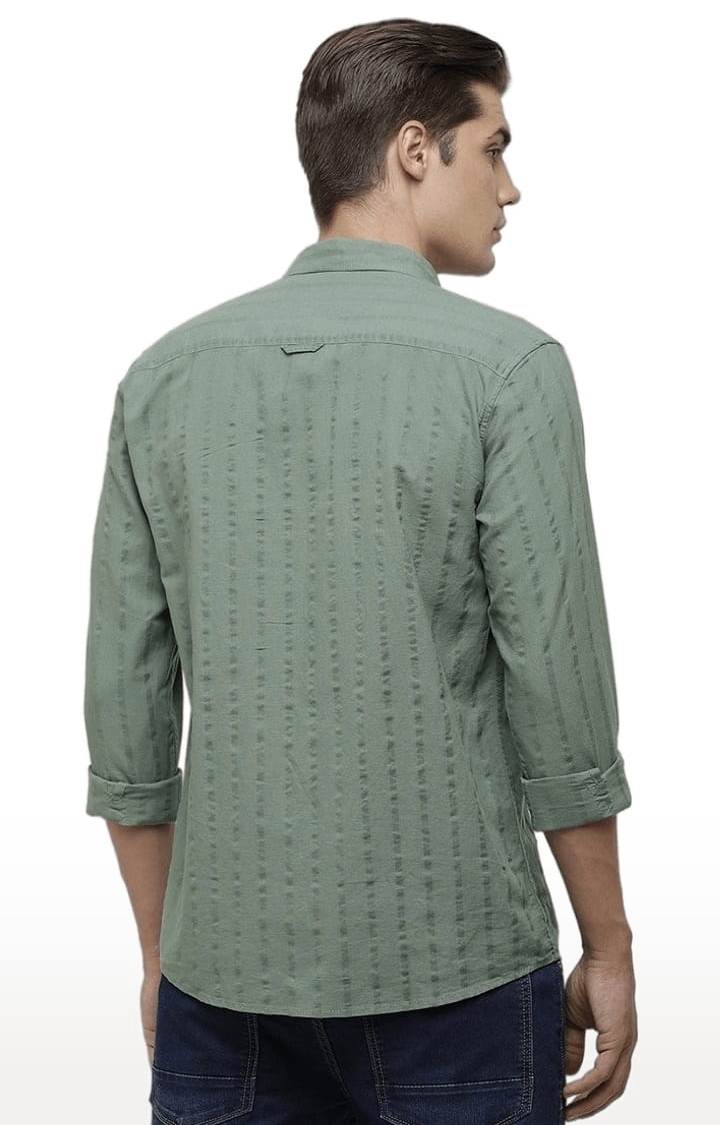 Voi Jeans | Men's Green Cotton Striped Casual Shirt 3