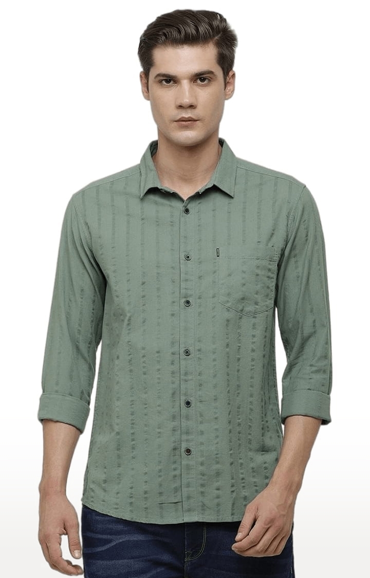 Voi Jeans | Men's Green Cotton Striped Casual Shirt 0