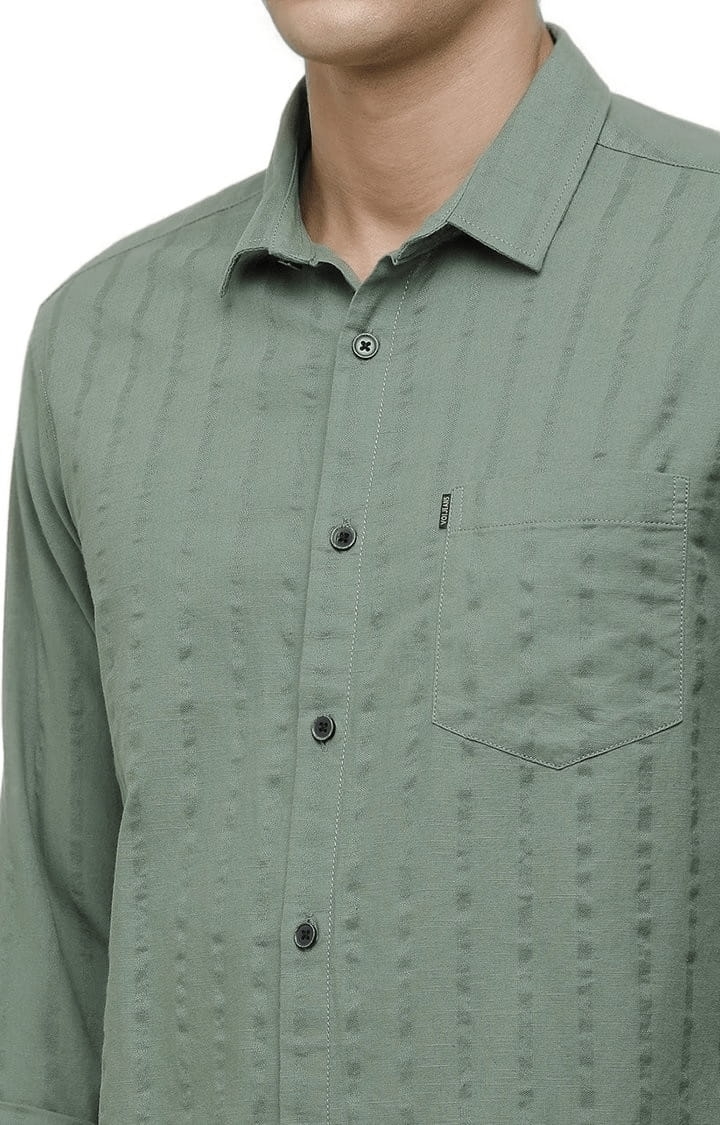 Voi Jeans | Men's Green Cotton Striped Casual Shirt 4