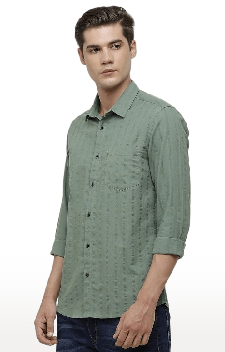 Voi Jeans | Men's Green Cotton Striped Casual Shirt 2