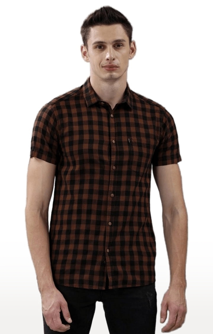 Voi Jeans | Men's Brown Cotton Checkered Casual Shirt 0