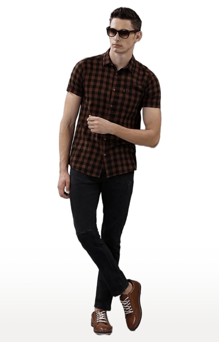 Voi Jeans | Men's Brown Cotton Checkered Casual Shirt 1