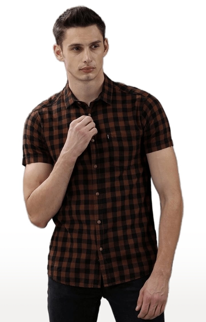 Voi Jeans | Men's Brown Cotton Checkered Casual Shirt 2