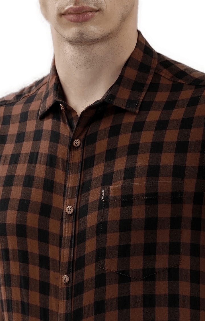 Voi Jeans | Men's Brown Cotton Checkered Casual Shirt 4