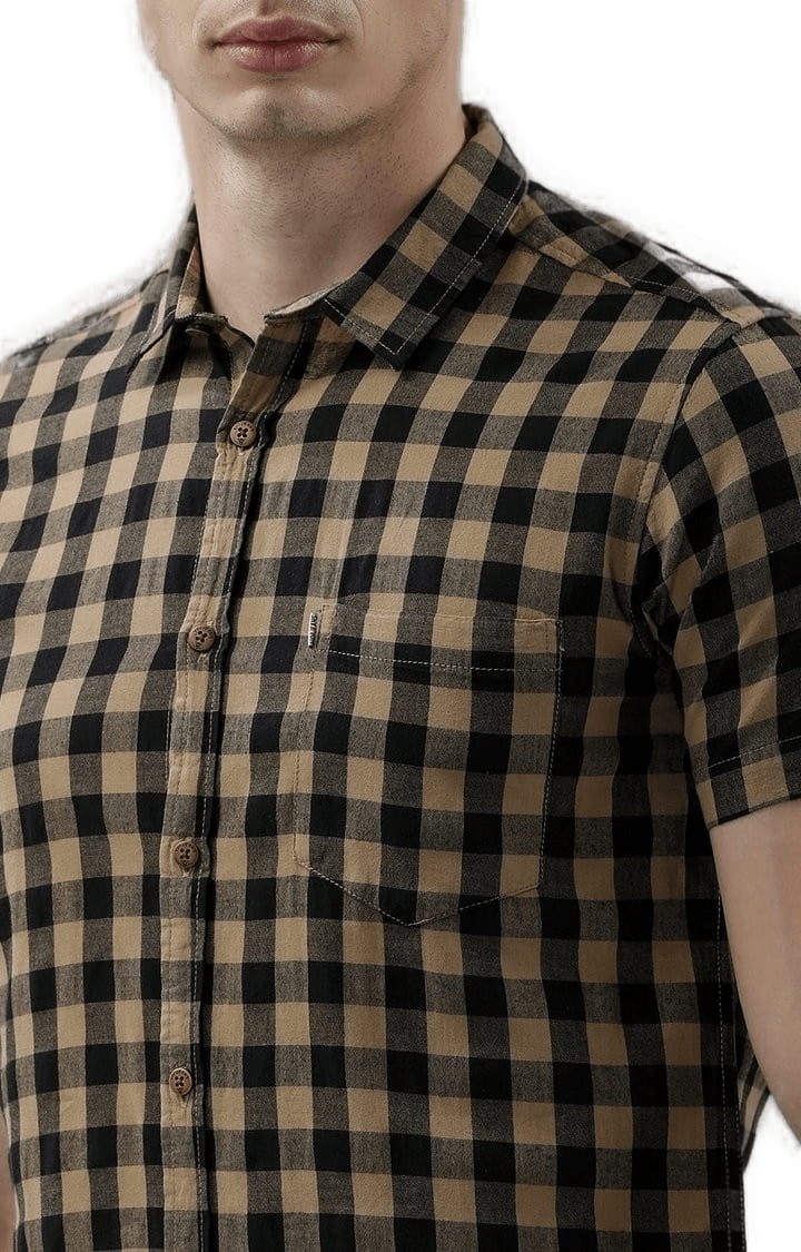 Voi Jeans | Men's Khaki Cotton Checkered Casual Shirt 4