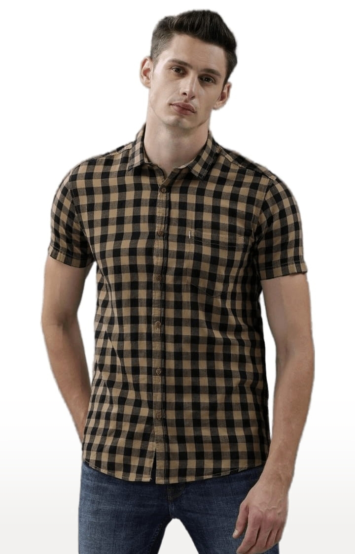Voi Jeans | Men's Khaki Cotton Checkered Casual Shirt 0