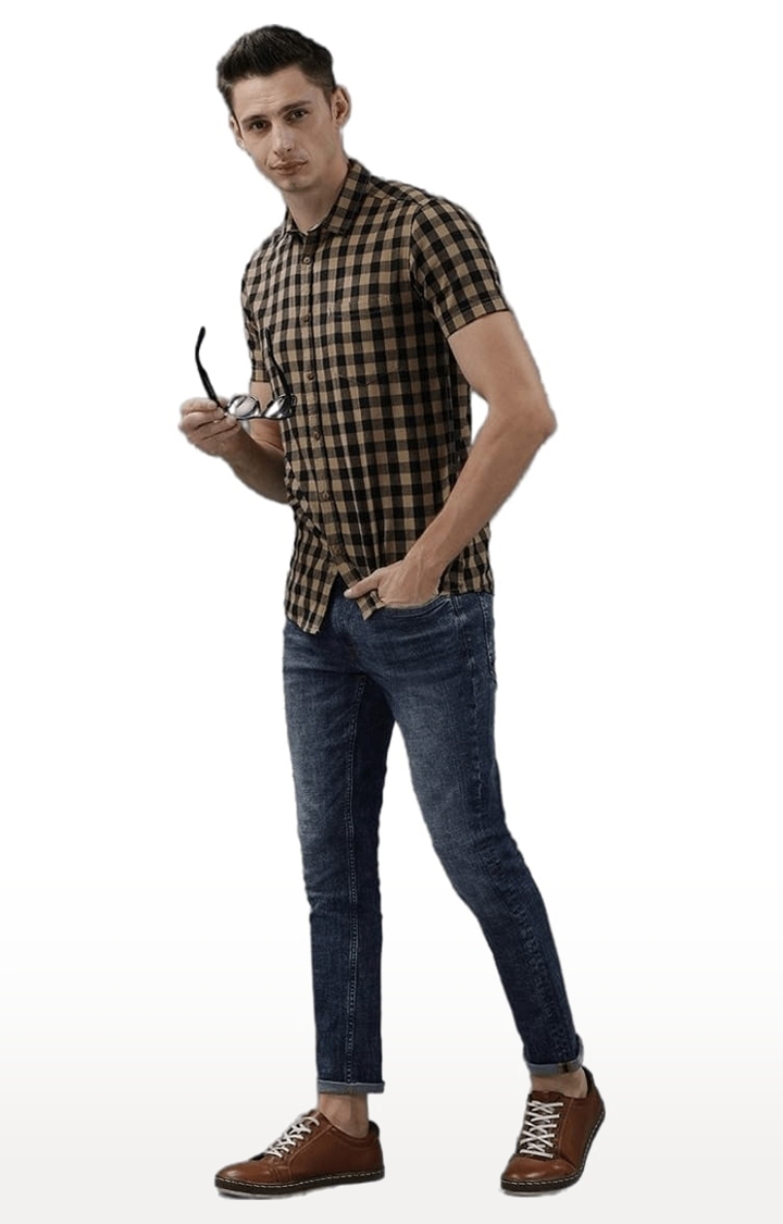 Voi Jeans | Men's Khaki Cotton Checkered Casual Shirt 1