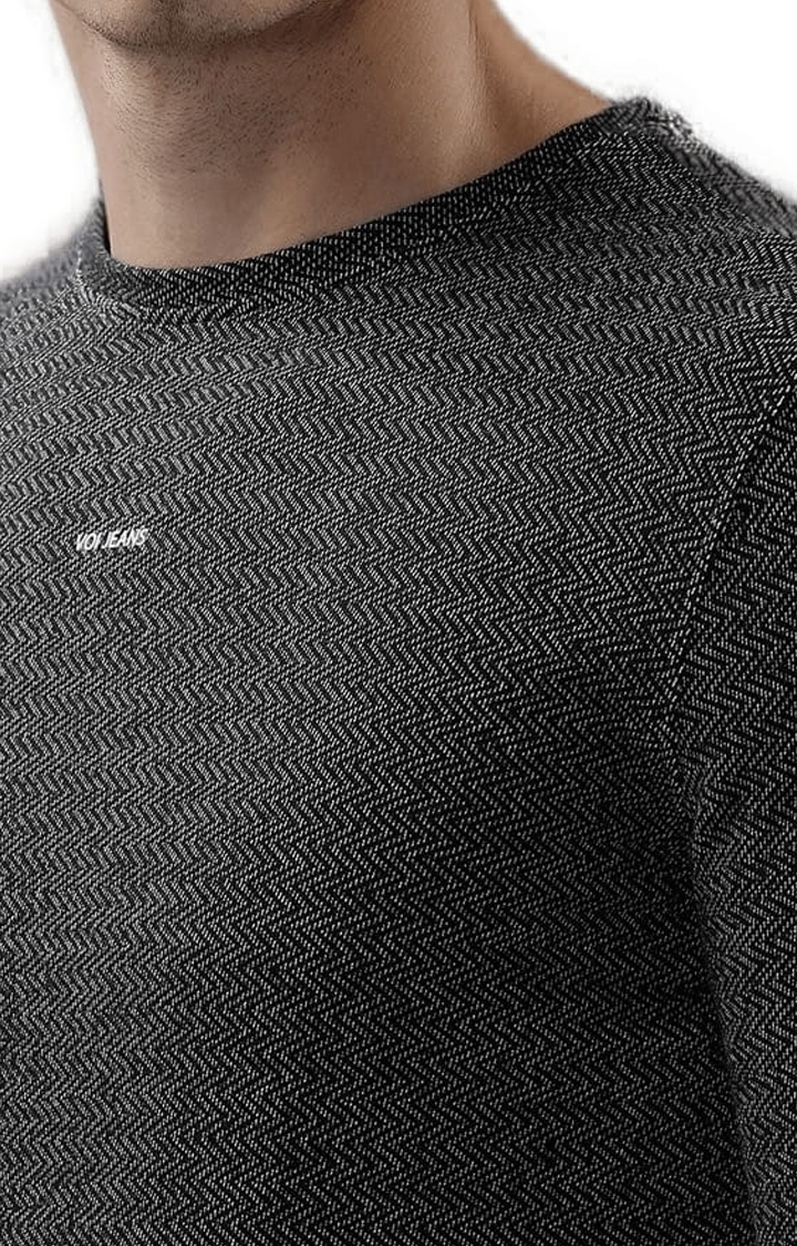 Voi Jeans | Men's Black Cotton Melange Textured SweatShirt 4