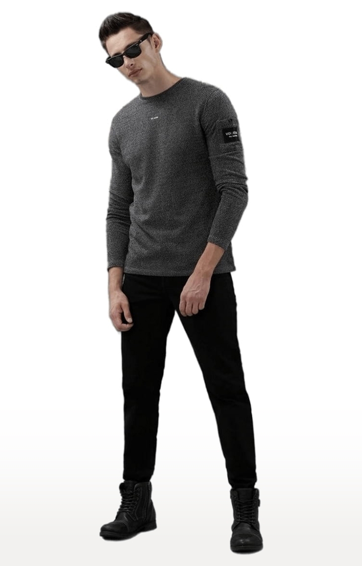 Voi Jeans | Men's Black Cotton Melange Textured SweatShirt 1