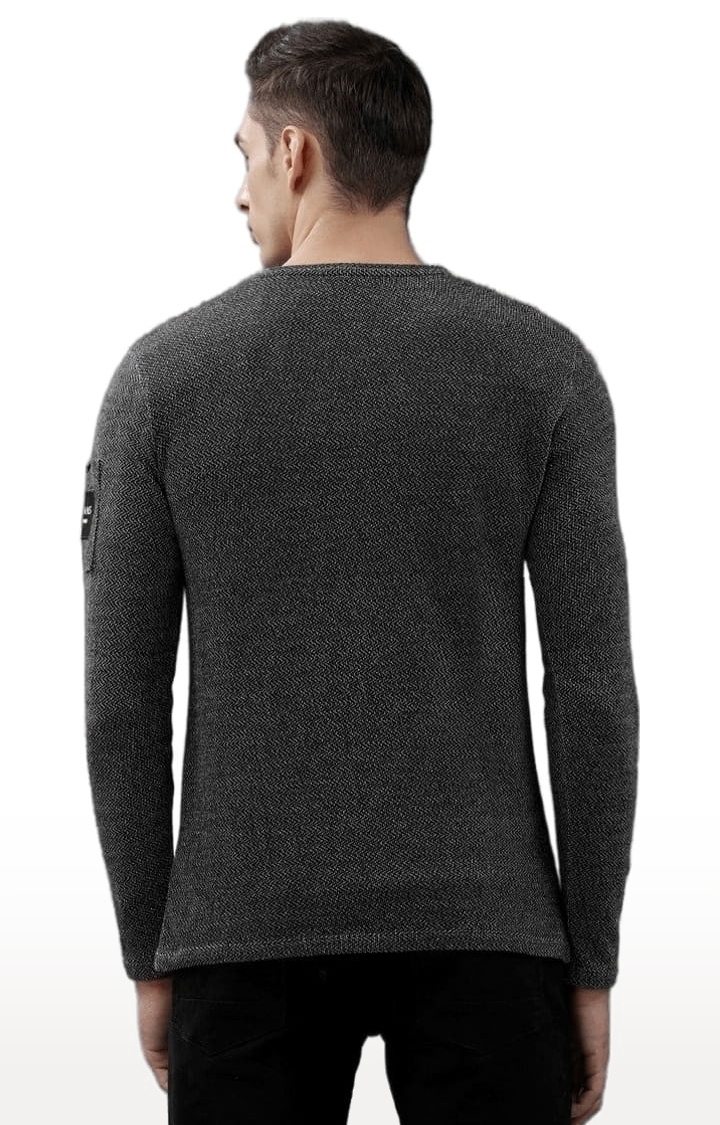 Voi Jeans | Men's Black Cotton Melange Textured SweatShirt 3