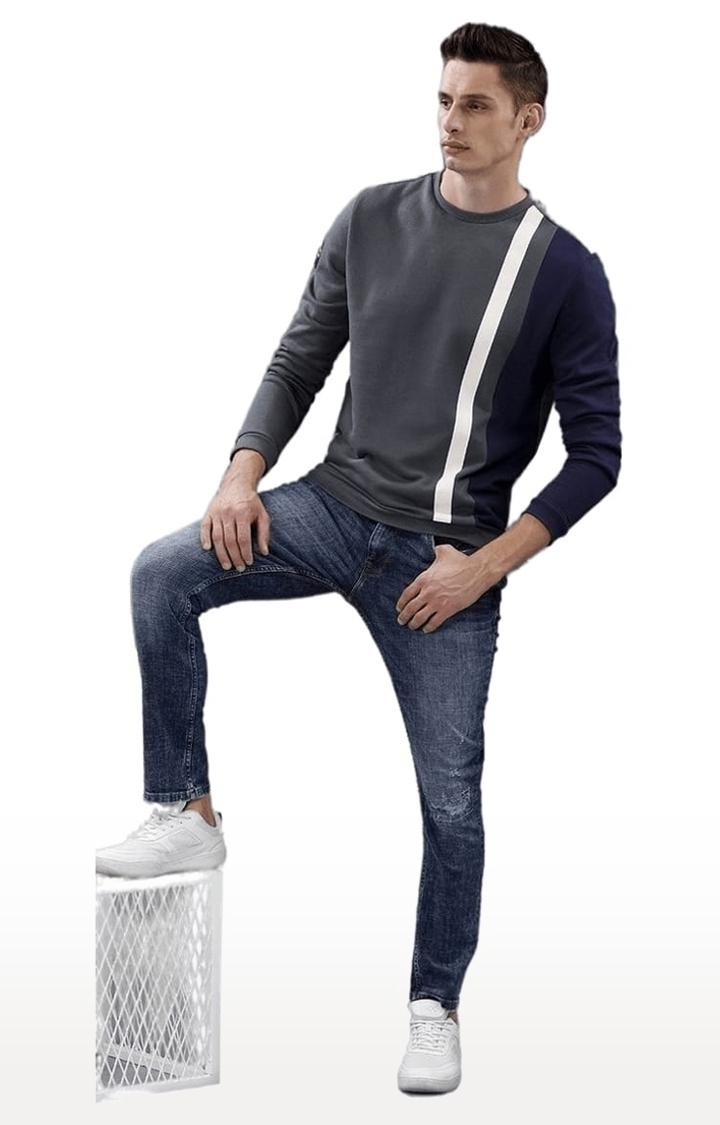 Voi Jeans | Men's Navy & Grey & white Cotton Striped SweatShirt 1