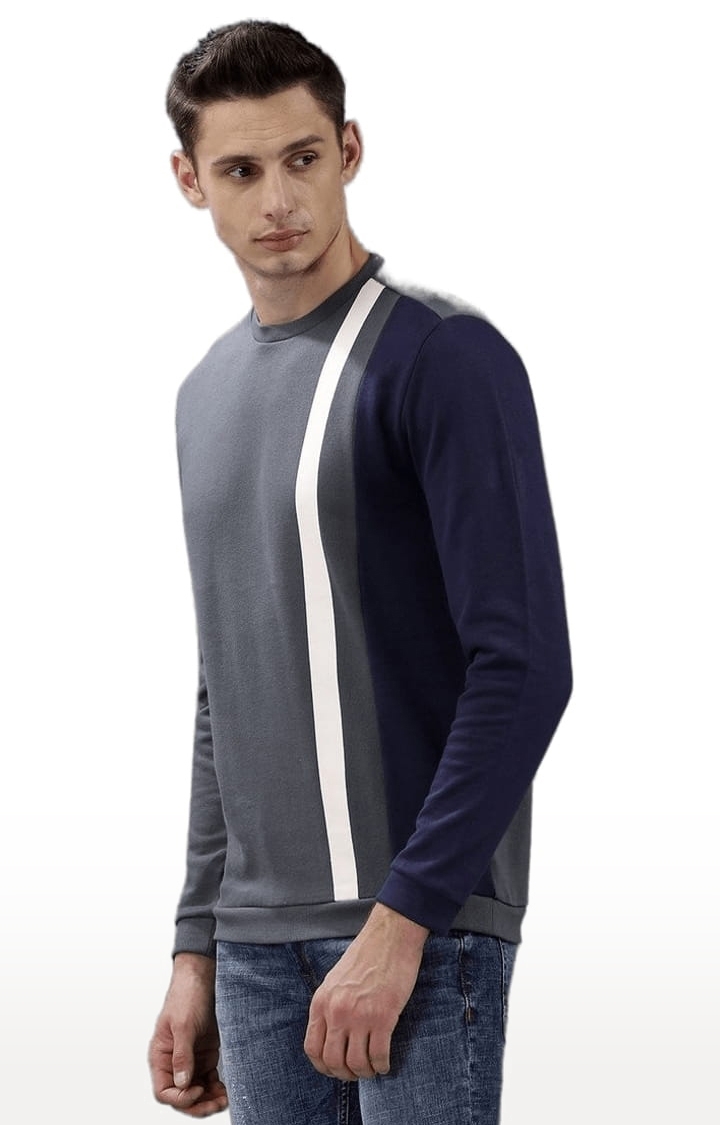 Voi Jeans | Men's Navy & Grey & white Cotton Striped SweatShirt 2