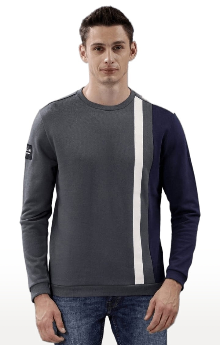Voi Jeans | Men's Navy & Grey & white Cotton Striped SweatShirt 0