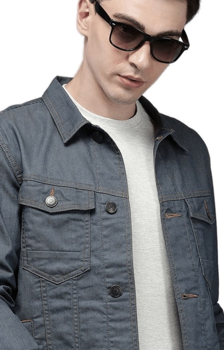 Voi Jeans | Men's Blue Cotton Solid Denim Jacket 4