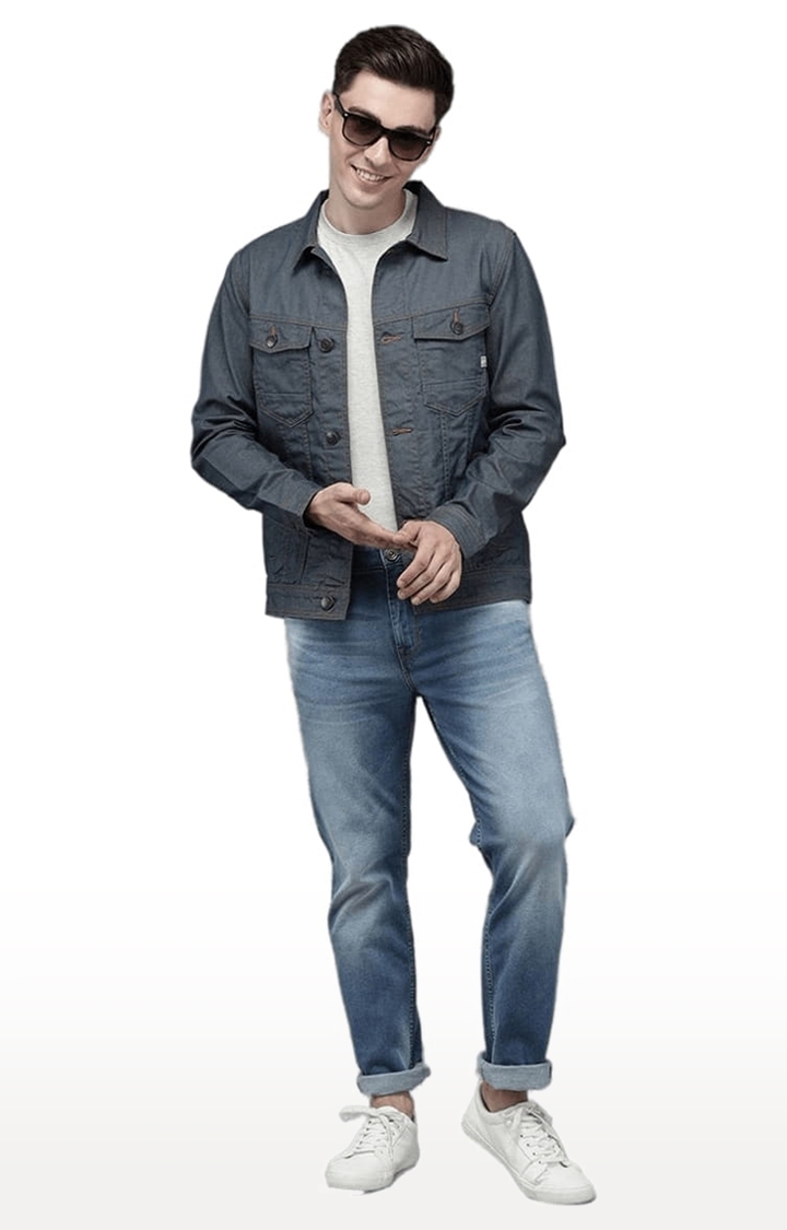 Voi Jeans | Men's Blue Cotton Solid Denim Jacket 1